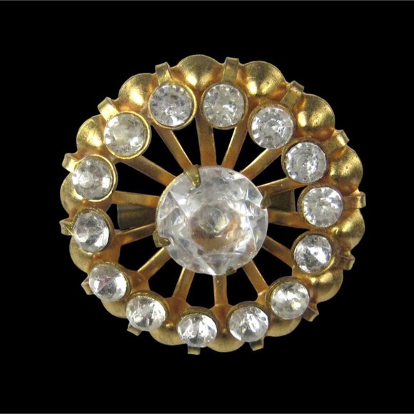 MCM Brooch Pin Goldtone Vintage 1960 Estate Starburst SunBurst MOD Rhinestone - Picture 6 of 6